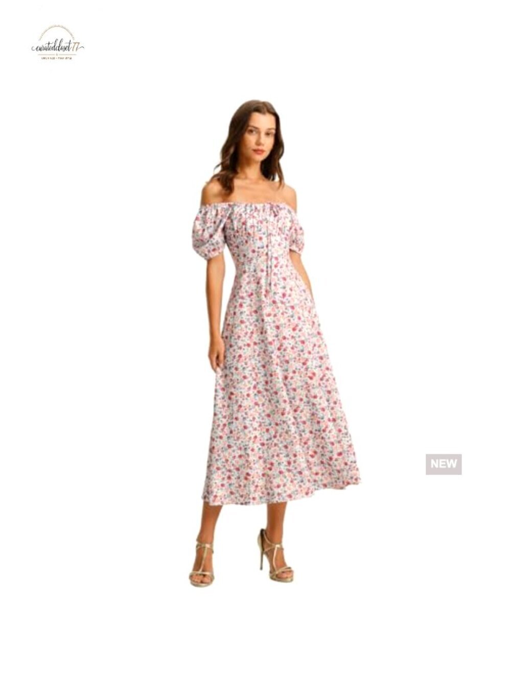 Summer Midi Dress Adjustable Bust Square Neck Floral A-Line - Picture 5 of 7